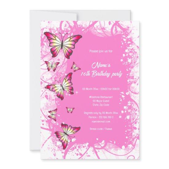 pink fuchsia white watercolor butterfly party