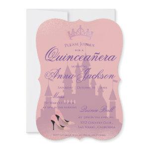 Pink Glitter Castle Quinceanera Party Invite