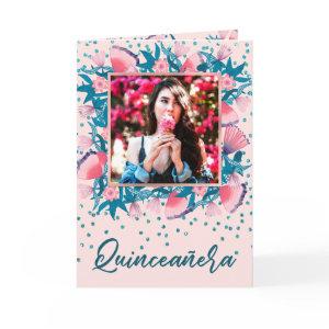 Pink Glitter Confetti Floral Español Quinceañera