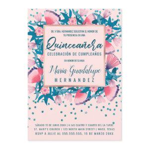 Pink Glitter Confetti Floral Español Quinceañera