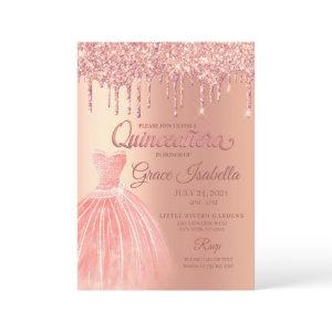 Pink Glitter Drip Quinceanera Birthday