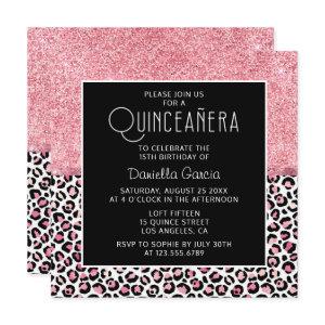 Pink Glitter Leopard Print Shimmer Quinceañera