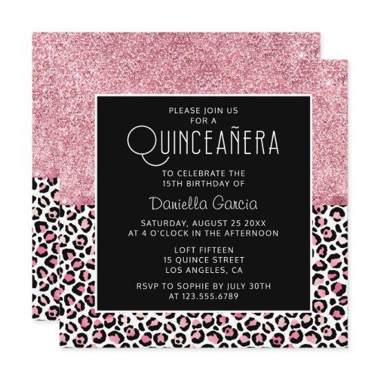 Pink Glitter Leopard Print Shimmer Quinceañera
