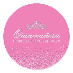Pink Glitter Quinceanera Classic Round Sticker