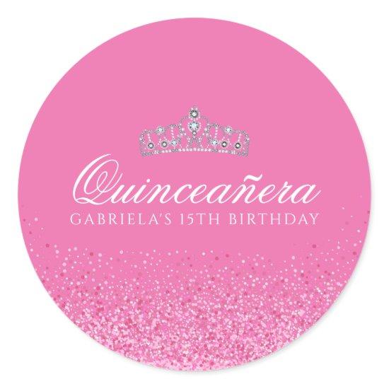 Pink Glitter Quinceanera Classic Round Sticker