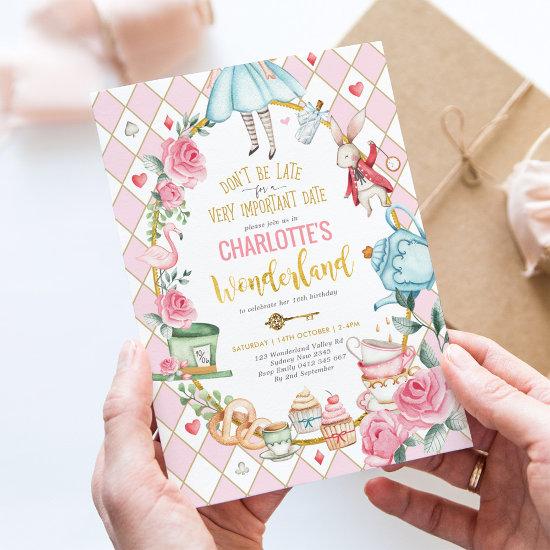 Pink Gold Alice in Wonderland Birthday Tea Party