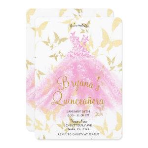 Pink & Gold Butterfly Dance Dress Quinceañera
