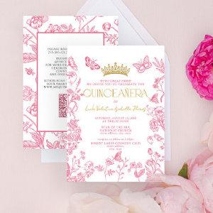 Pink Gold Butterfly QR Quinceañera Mis Quince Años