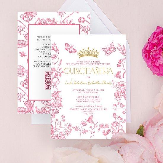 Pink Gold Butterfly QR Quinceañera Mis Quince Años