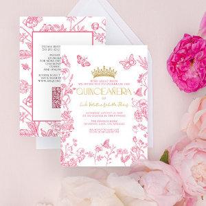 Pink Gold Butterfly Quinceañera QR Mis Quince Años
