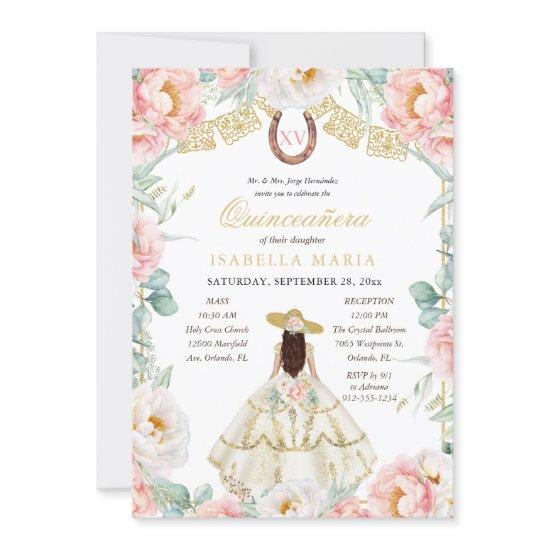 Pink & Gold Charra with Photo Mexican Quinceañera