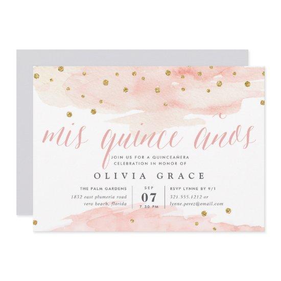 Pink & Gold Confetti Pop | Watercolor Quinceanera
