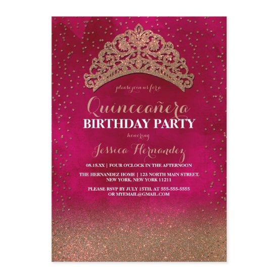 Pink Gold Confetti Tiara Crown Glitter Quinceañera