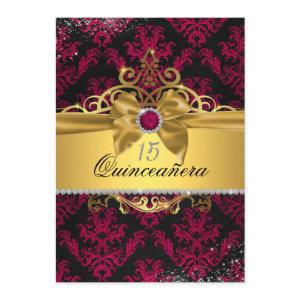 Pink Gold Elegant Damask Quinceanera Invite