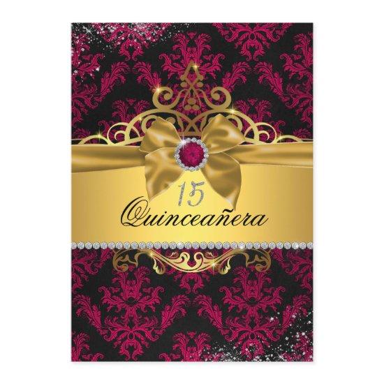 Pink Gold Elegant Damask Quinceanera Invite