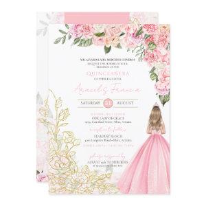 Pink & Gold Elegant Floral Girly Quinceanera