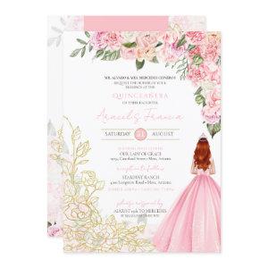 Pink Gold Elegant Floral Pretty Dress Quinceanera