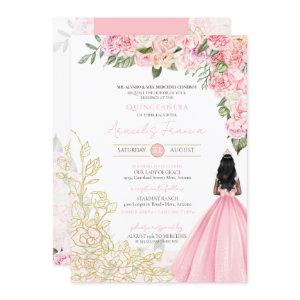 Pink Gold Elegant Floral Pretty Dress Quinceañera