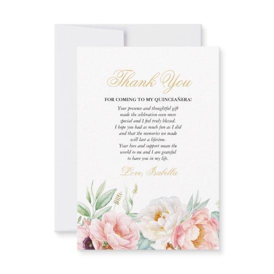 Pink & Gold Elegant Quinceañera Thank You Card
