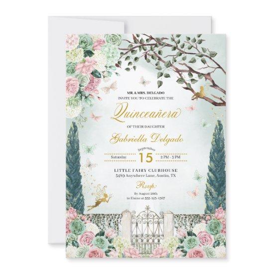 Pink Gold Fairy Enchanted Garden Quinceanera