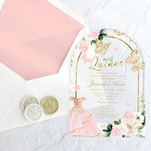 Pink Gold Floral Butterfly Quinceañera  Acrylic