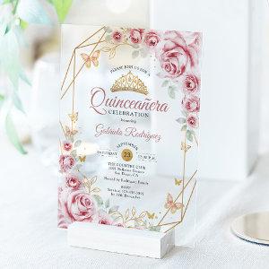 Pink Gold Floral Quinceanera Acrylic