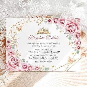 Pink Gold Floral Quinceanera  Details Enclosure Card