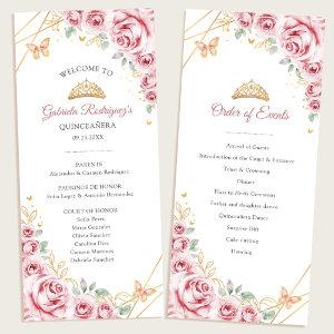 Pink Gold Floral Quinceanera Order of Events Program