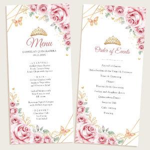 Pink Gold Floral Quinceanera Program Menu