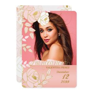 Pink Gold Floral Quinceanera with Photo