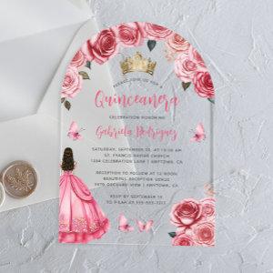 Pink Gold Floral Roses Watercolor Quinceañera Acrylic