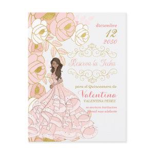 Pink Gold Floral Spanish Quincanera Save the Date Announcement Postcard