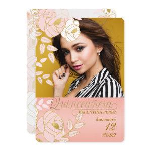 Pink Gold Floral Spanish Quinceanera with Photo