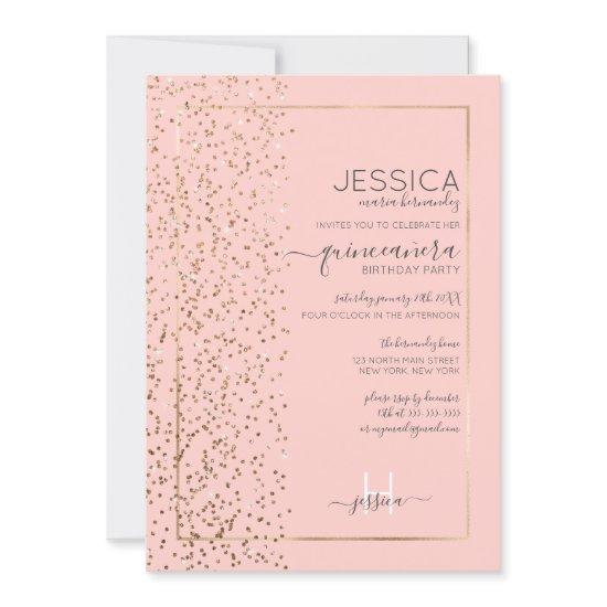 Pink Gold Glitter Confetti Side Quinceañera
