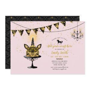 Pink Gold Glitter Unicorn Sweet16 Quinceanera 12th