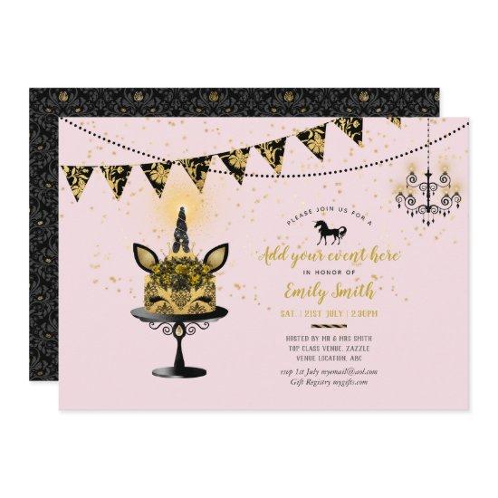 Pink Gold Glitter Unicorn Sweet16 Quinceanera 12th