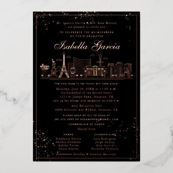 Pink Gold Las Vegas Quinceañera Birthday Invitatio Foil