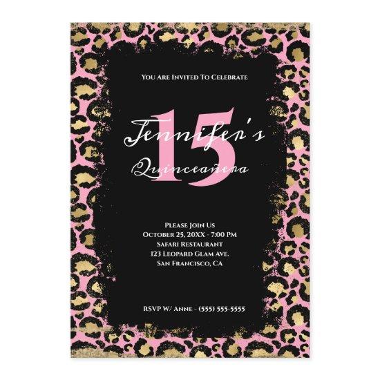 Pink Gold Leopard Grunge Safari Orange Quinceañera