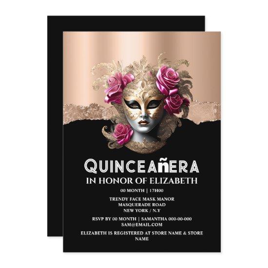 Pink gold masquerade birthday girls quinceañera