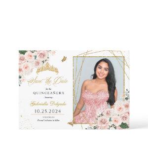 Pink & Gold Photo Card Quinceañera Save The Date