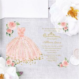 Pink Gold Princess Dress Floral Quinceañera  Acrylic