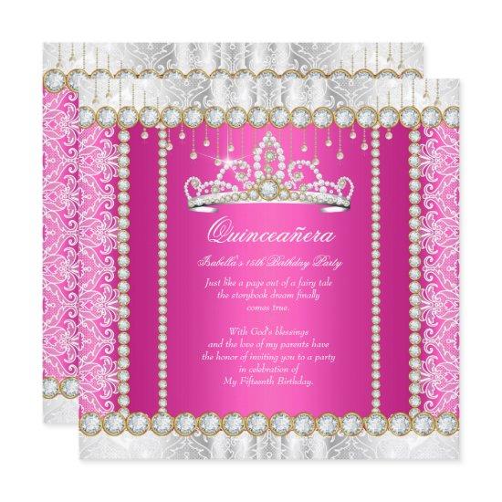 Pink Gold Princess Quinceanera Diamond Lace