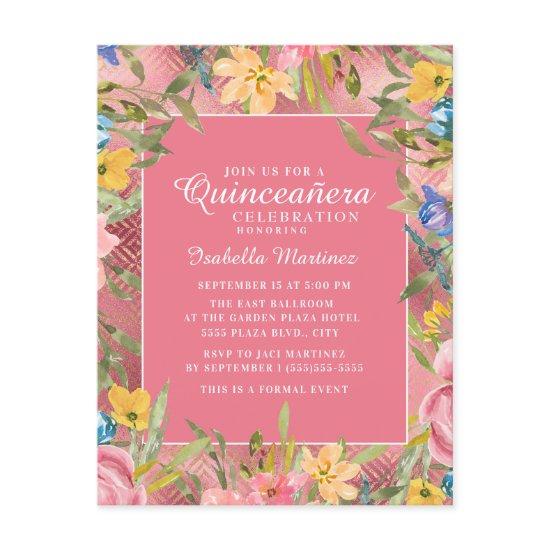 Pink Gold Quinceañera Yellow Blue Floral