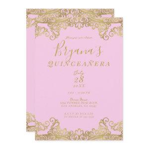 Pink & Gold Shine Lace Elegant Quinceañera