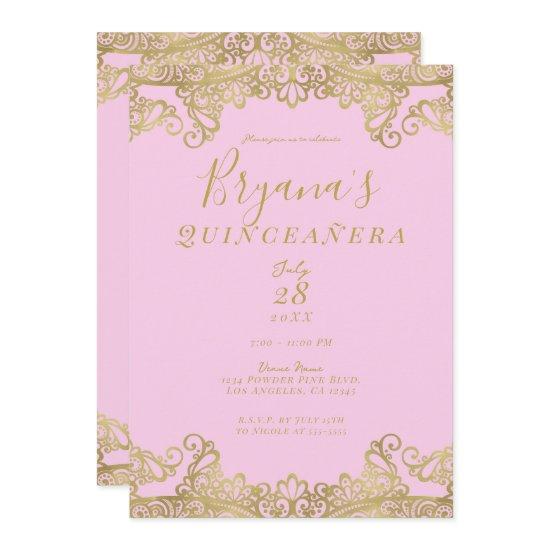 Pink & Gold Shine Lace Elegant Quinceañera