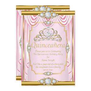 Pink Gold Silk Princess Quinceanera Blush Invite