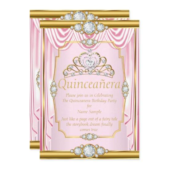 Pink Gold Silk Princess Quinceanera Blush Invite