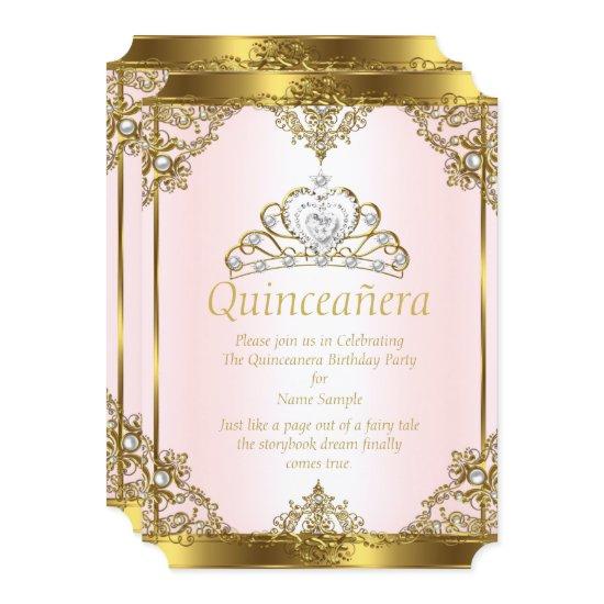 Pink Gold White Pearl Princess Quinceanera