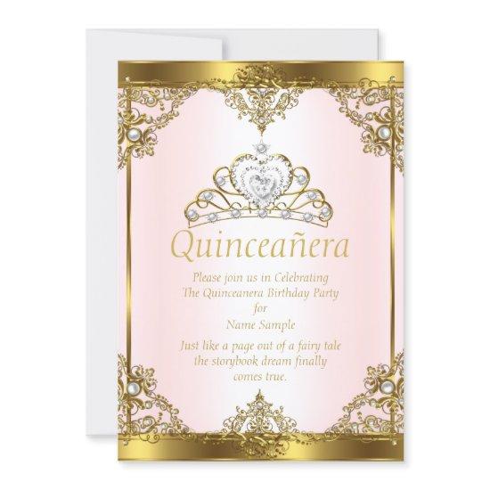 Pink Gold White Pearl Princess Quinceanera