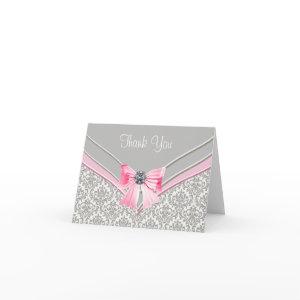 Pink Gray Damask Thank You
